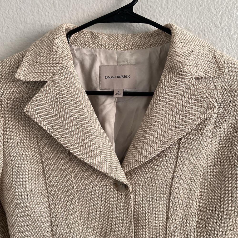 Banana Republic Women's Sz 6 Norfolk Linen Blend Jacket Coat Herringbone - Picture 2 of 10